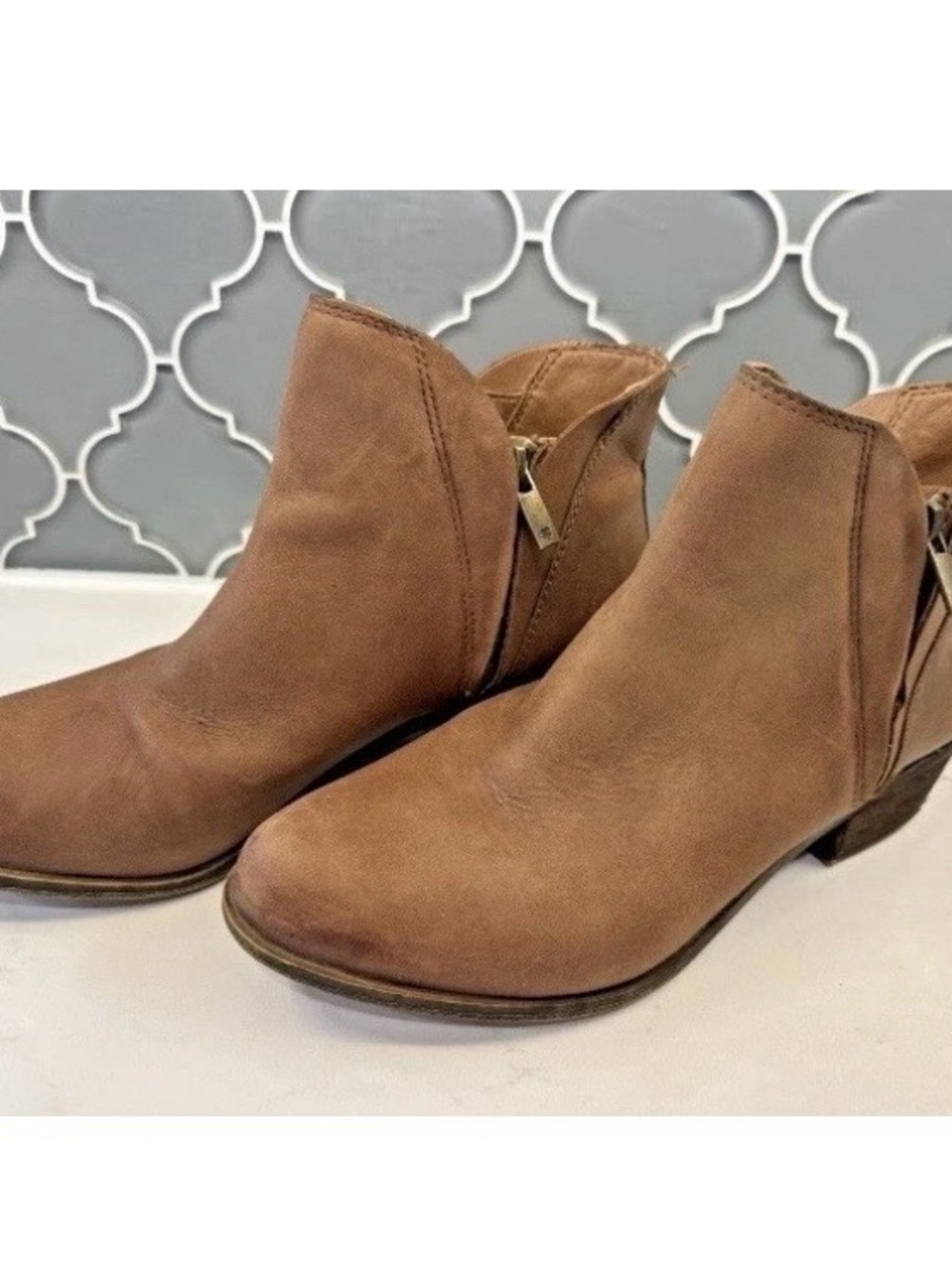Lucky Brand Tan Suede Ankle Booties with Side Zip